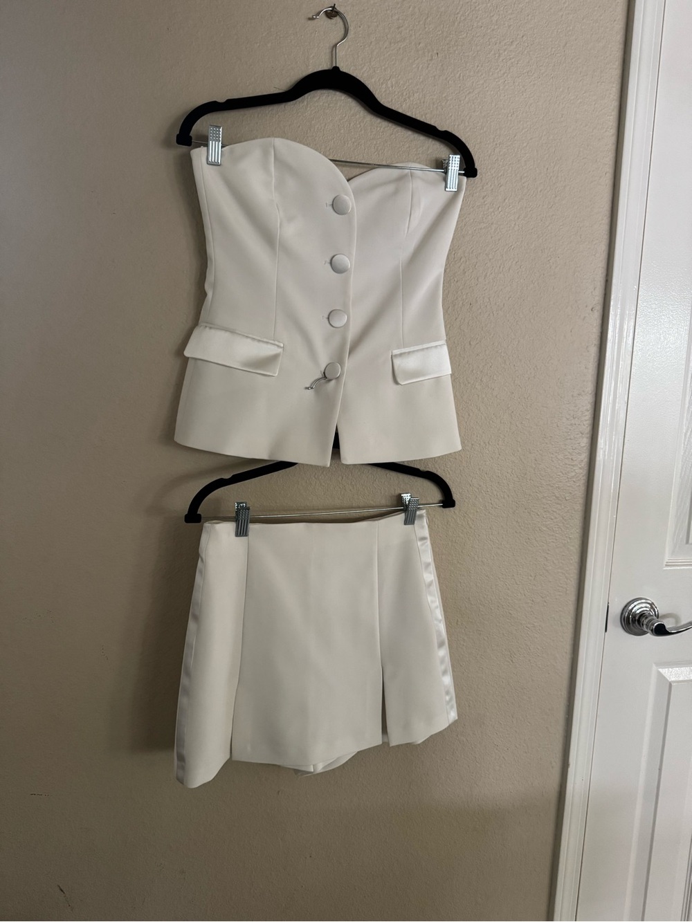 Zara White Strapless Button-Front Two-Piece Set